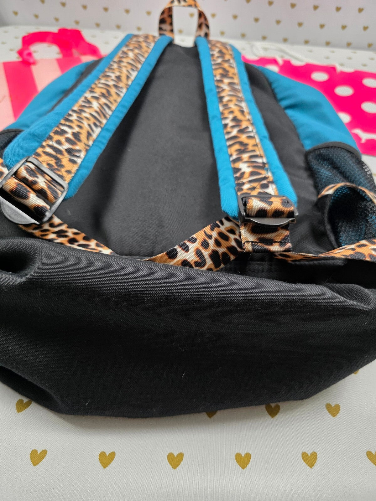 Victoria's Secret PINK Backpack Jade Teal Leopard Straps Full Size Bookbag
