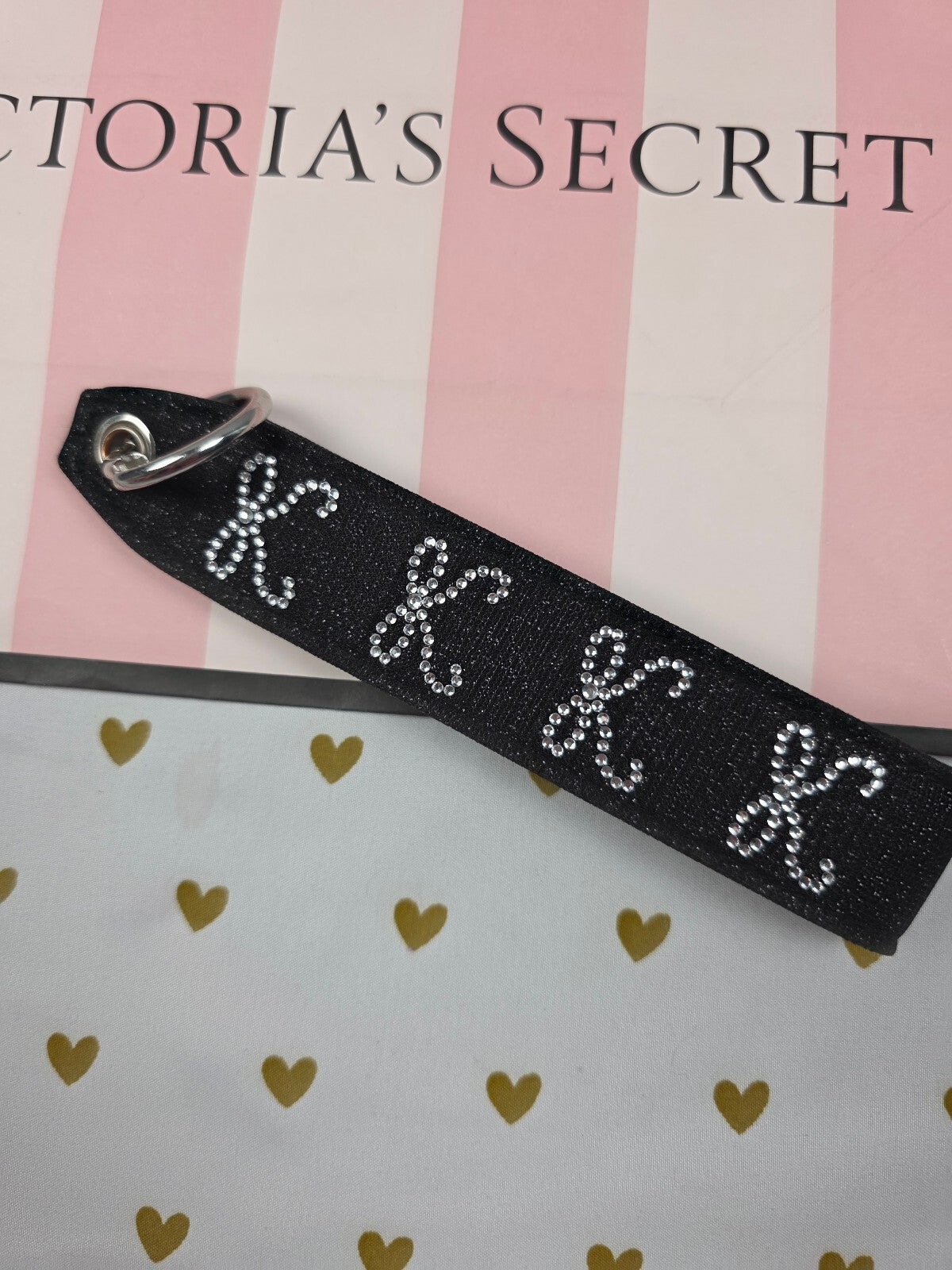 Victoria Secret BLING wristlet strap keychain Handle Rhinestone Bows Studded