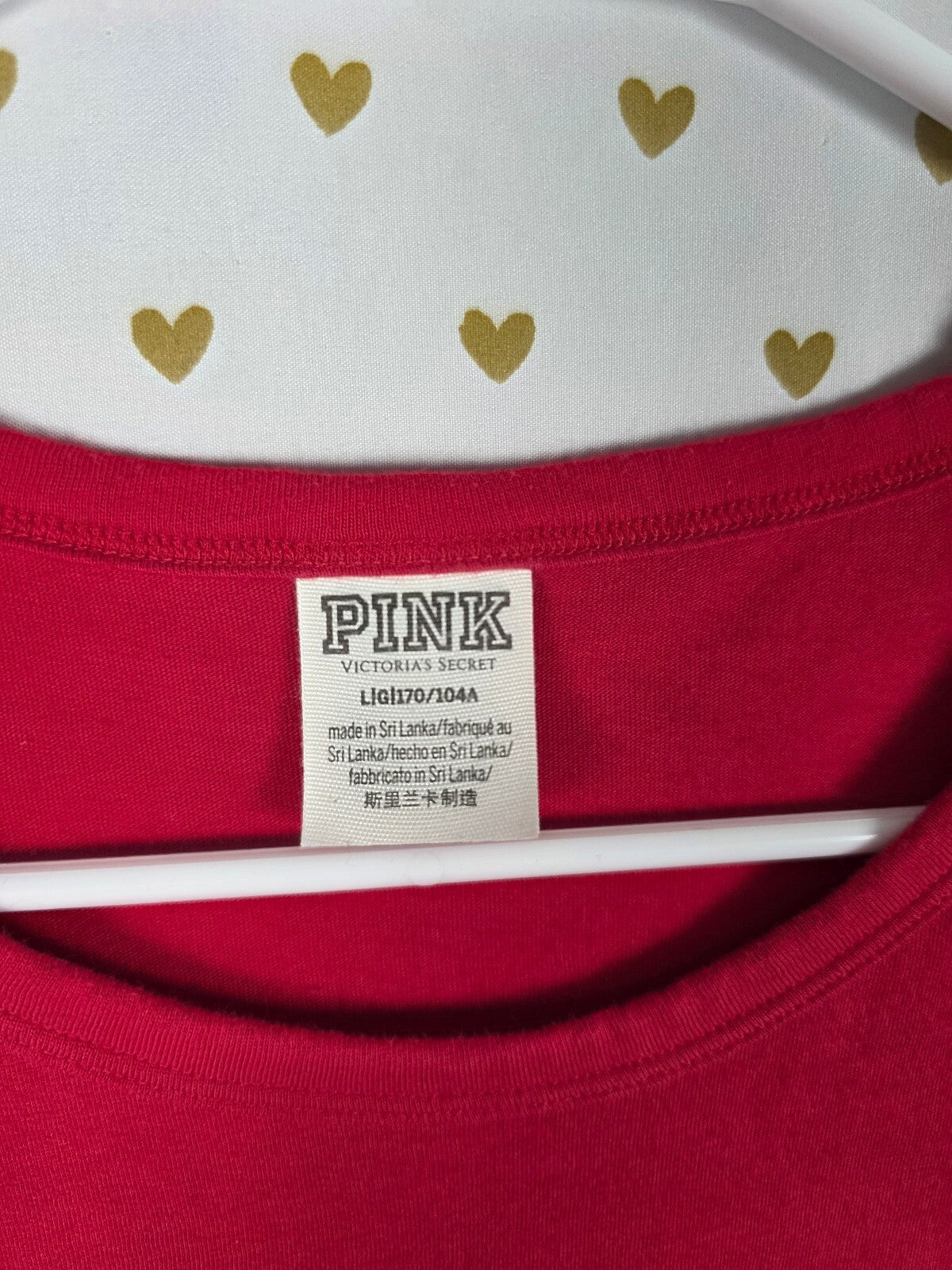 Victorias Secret PINK Red logo Studded Rhinestone Long Sleeve Tee Shirt LARGE