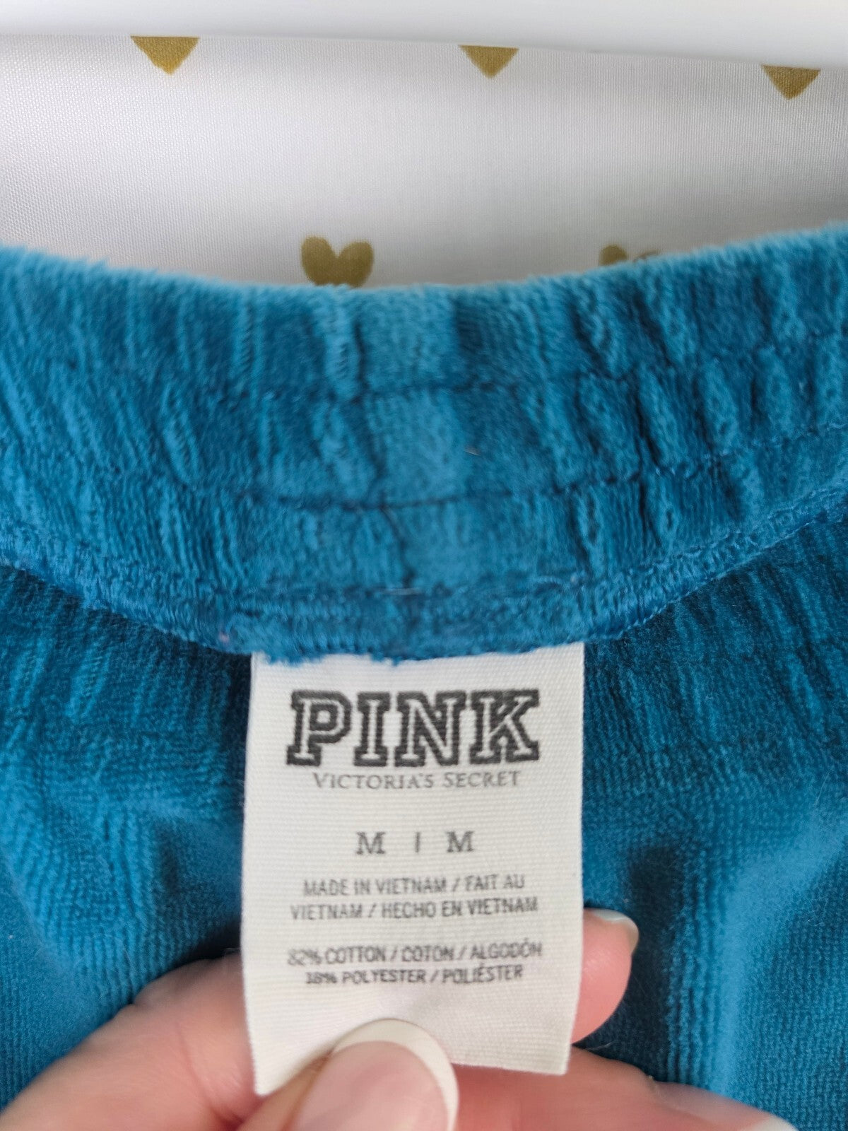 Victorias Secret Pink Velour Teal Bling Sequined Logo Hoodie Sweats SET Medium