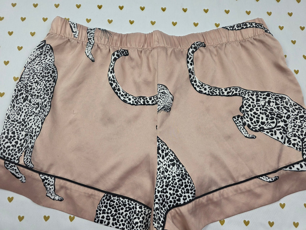 Victoria's Secret Satin Sleep Shorts Leopard Pink Animal Print Lounge Large