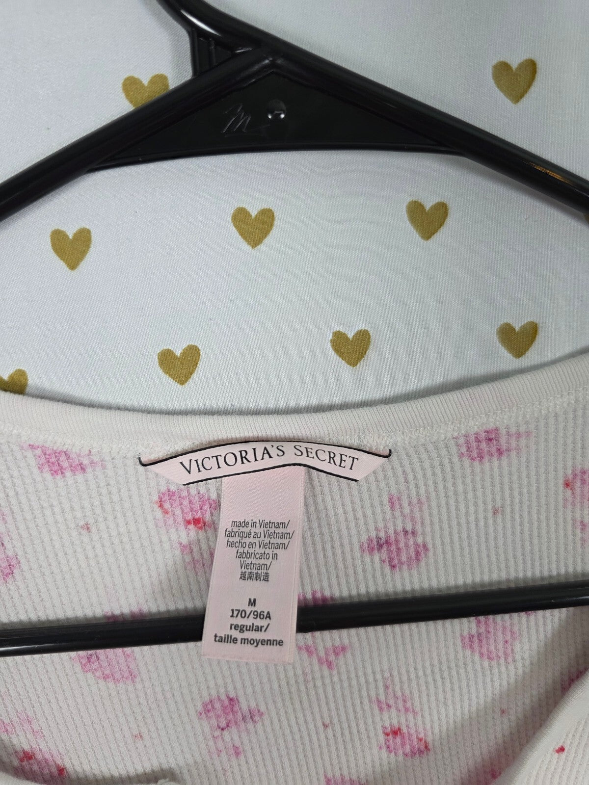 Victorias Secret PINK Floral Waffle Henley Thermal Long Sleeve MEDIUM Shirt