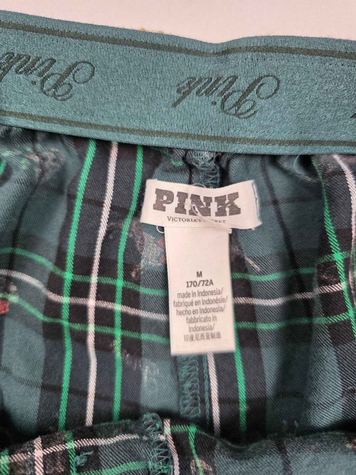 Victorias Secret PINK DOGS Plaid Green MEDIUM Sleep Shorts Boxers Pajama Bottoms