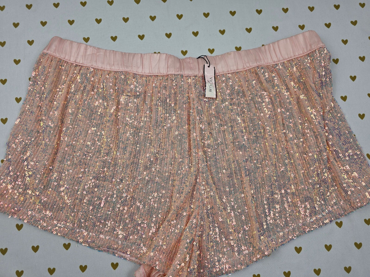 Victoria's Secret Sequin Sleep Shorts Pink Iridescent Glam Lounge L Large NWT