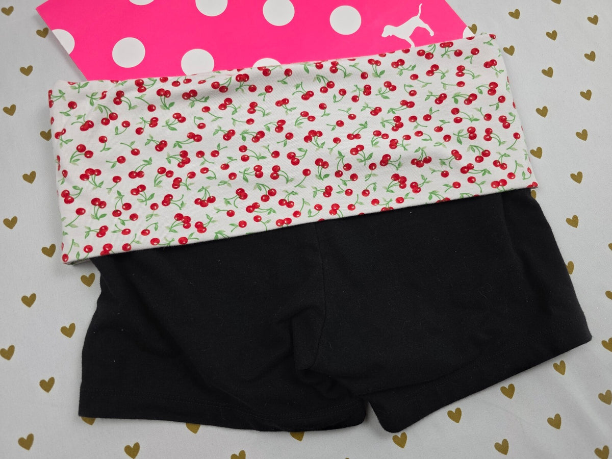 PINK by Frankies Bikinis Cotton Limited Shorts XS Whimsy Cherries Foldover