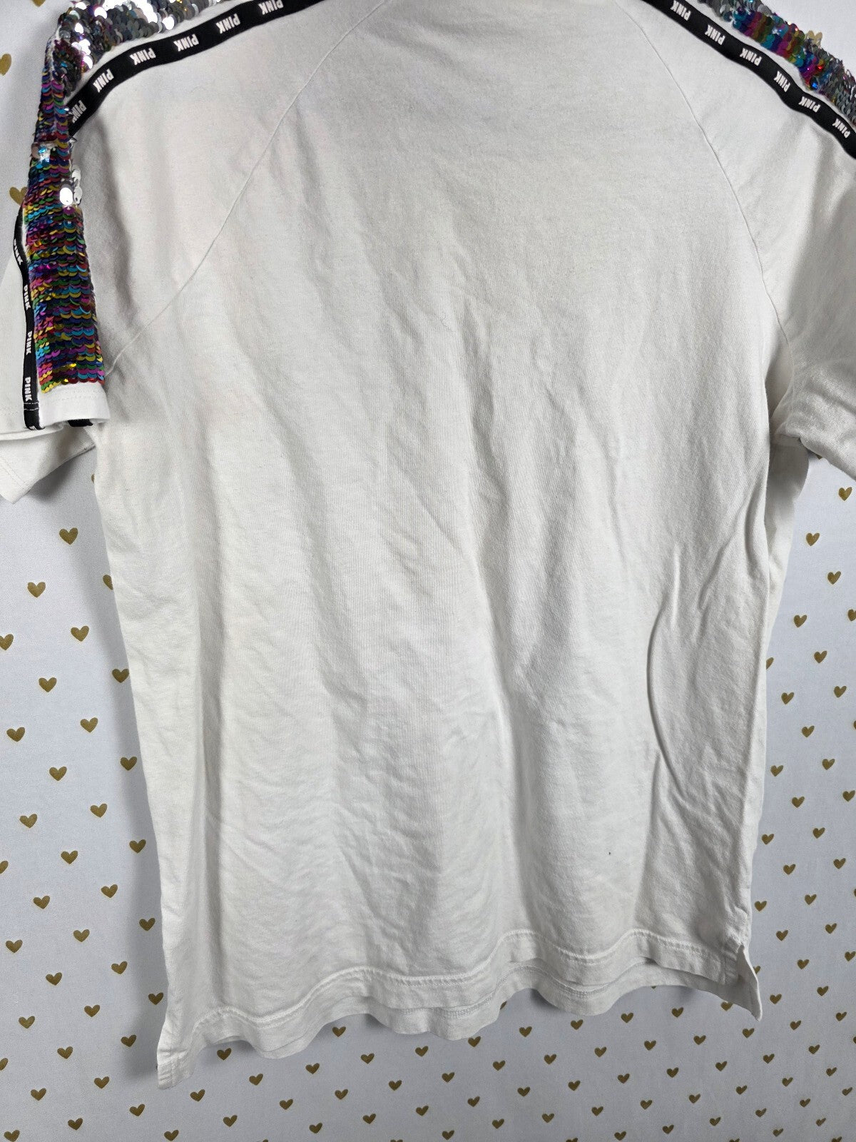 Victorias Secret PINK Rainbow Flip Bling sequined Crest tee shirt Logo Small