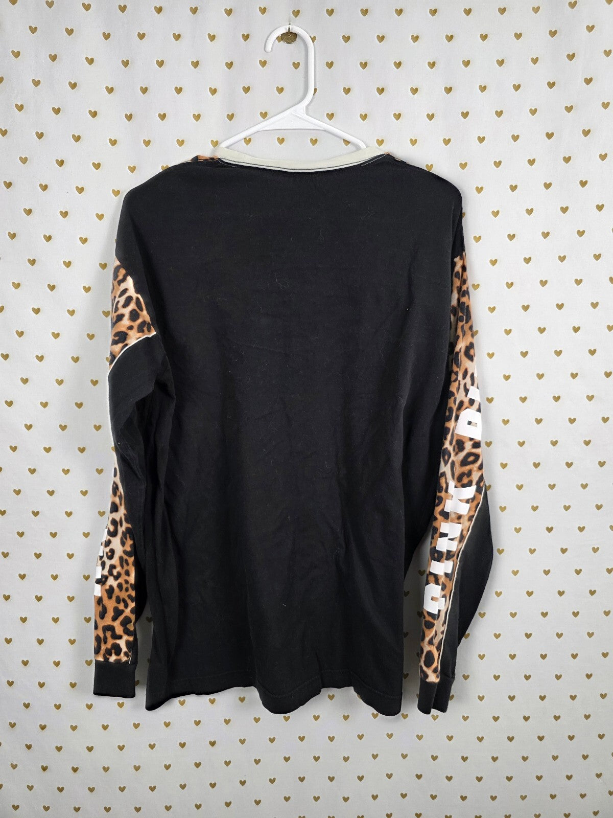 Victorias Secret PINK Leopard Cheetah Logo Long sleeve tee shirt Large