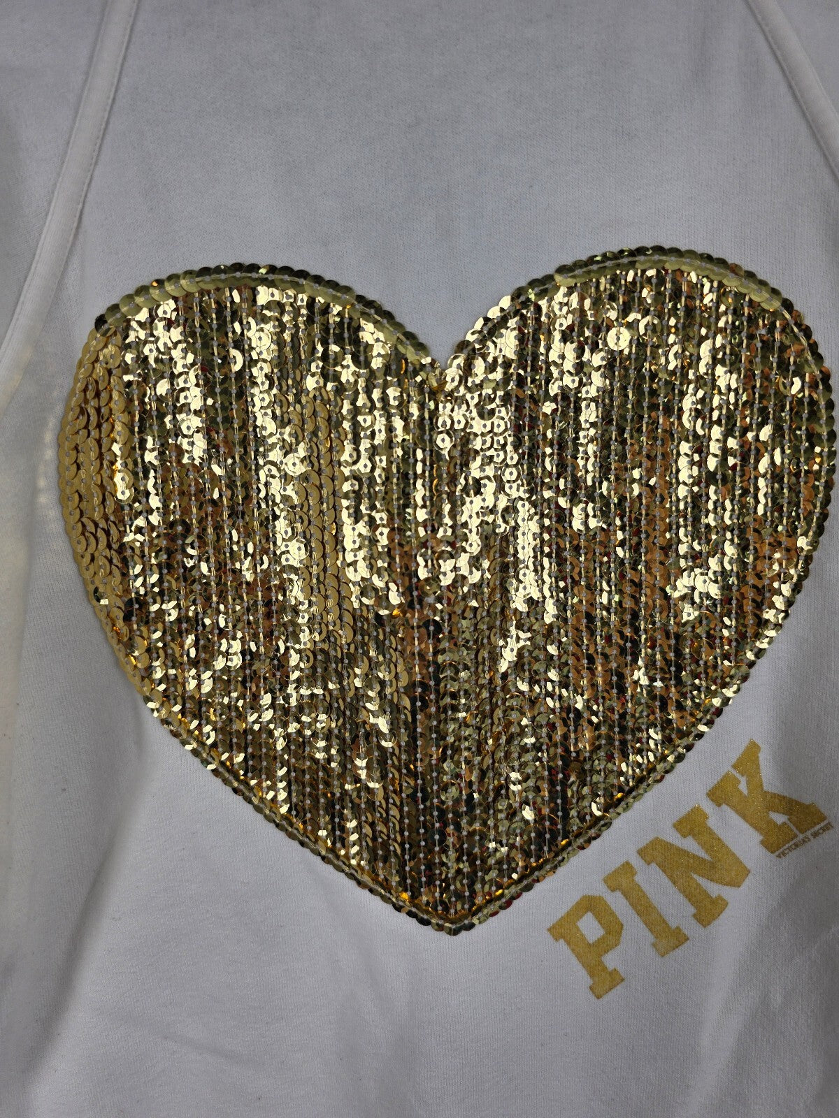 Victorias Secret Pink Vintage thermal Heart Bling gold sequined Full zip hoodie