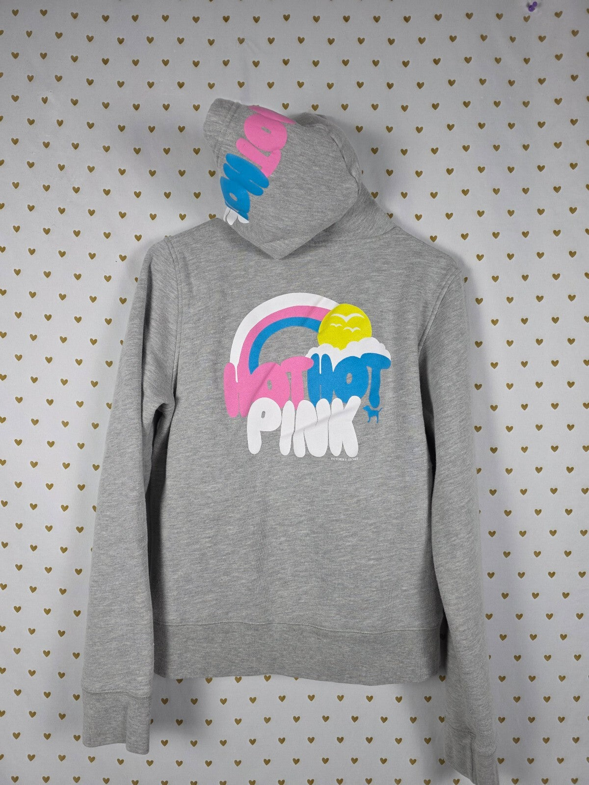 Vintage Victoria's Secret PINK Hot Hot Pink Rainbow Zip Hoodie Gray L