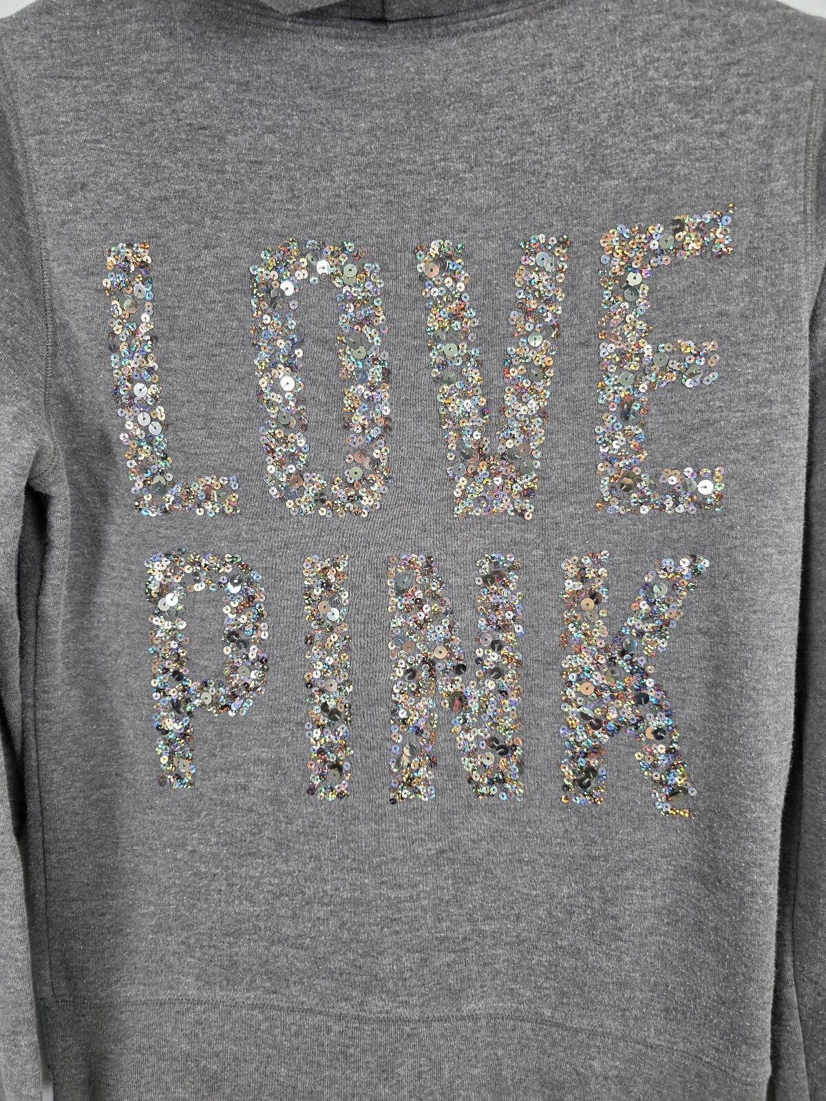 Victorias Secret Pink BLING Sequined Full Zip Hooded Sweater Small