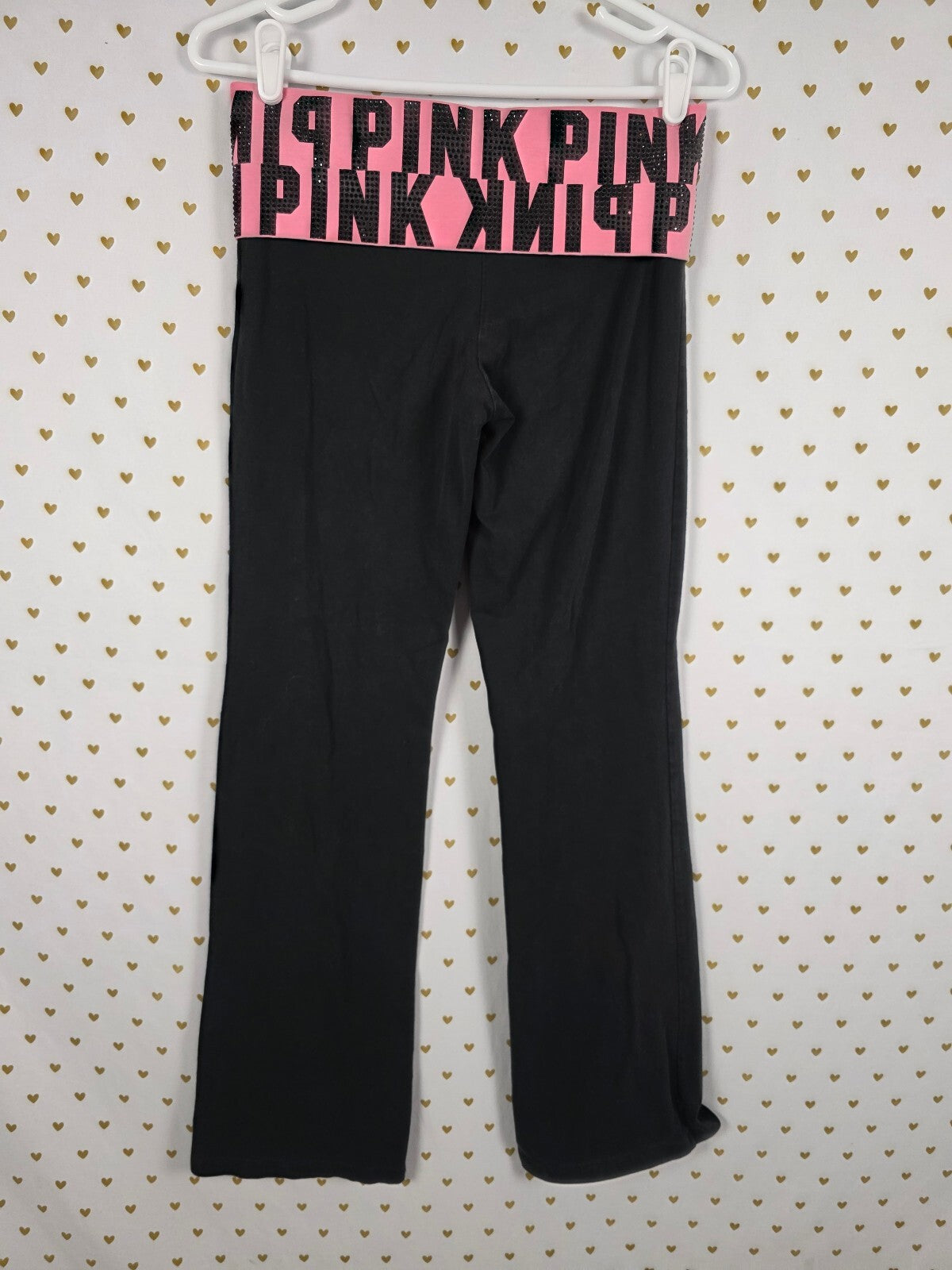 Victorias Secret PINK Bling Studded Foldover Yoga Pants Vintage Y2k Flare SM