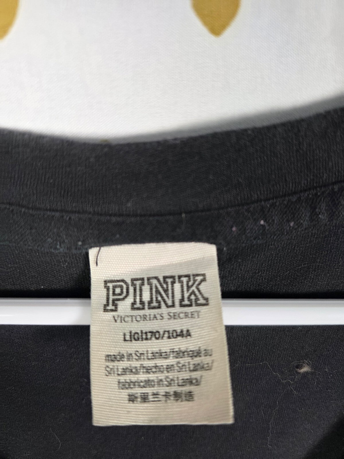Victorias Secret PINK Glitter Logo V neck Black tee shirt LARGE