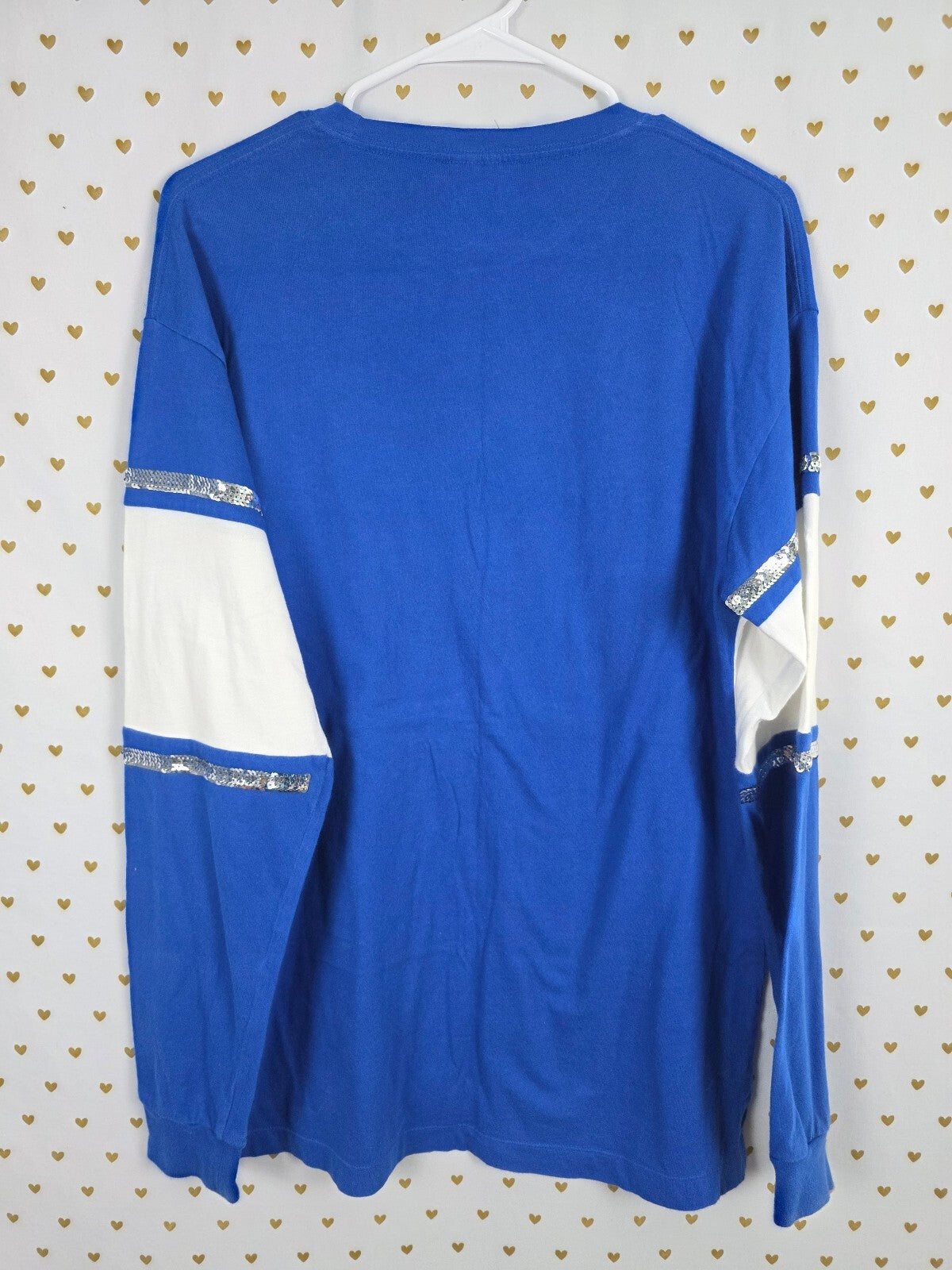Victorias Secret PINK Cheetah Bling Sequined Long sleeve Colorblock Blue Tee M