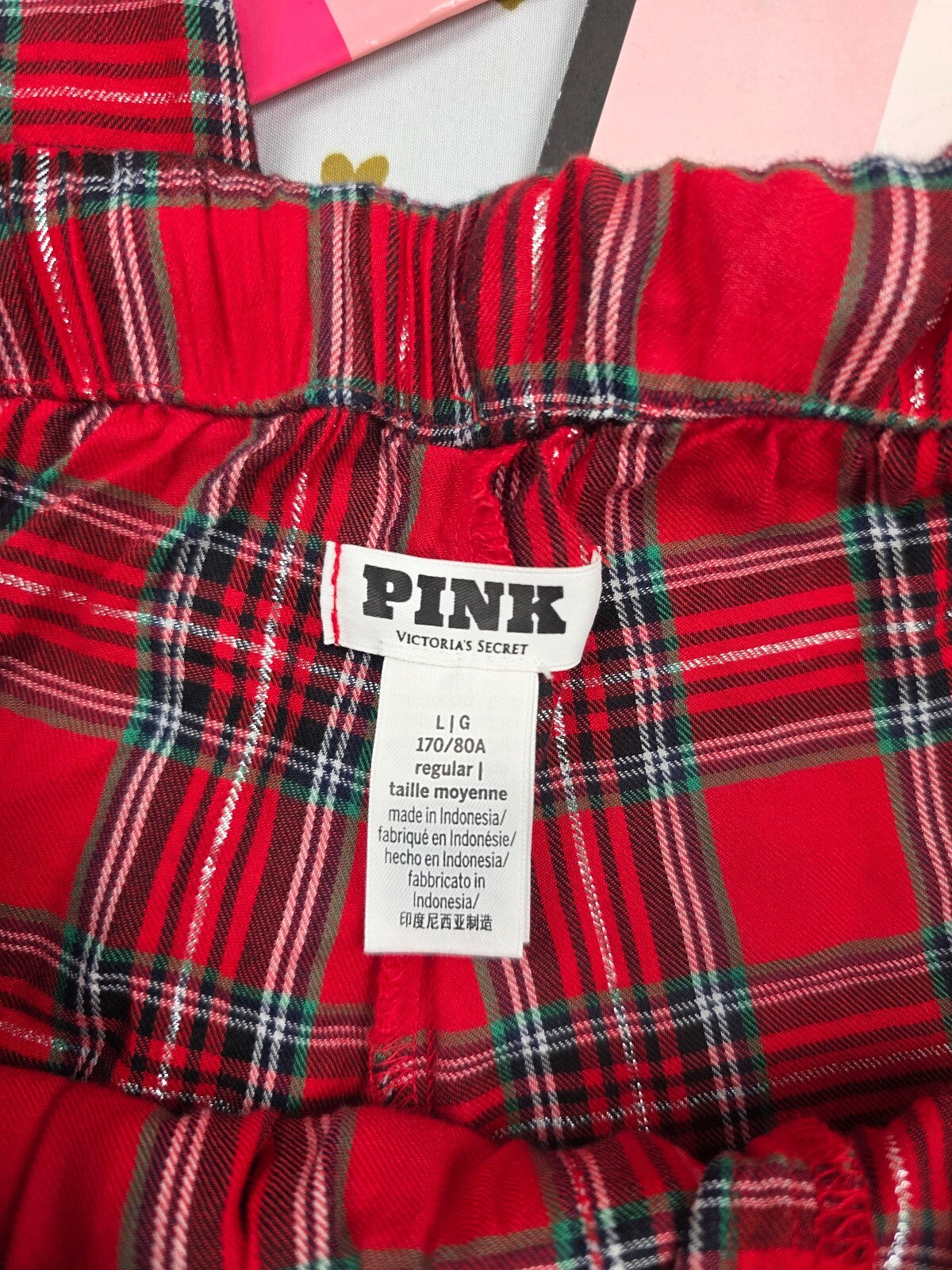 Victorias Secret Pink Plaid Red Large Sleep Pants Pajama PJ Bottoms