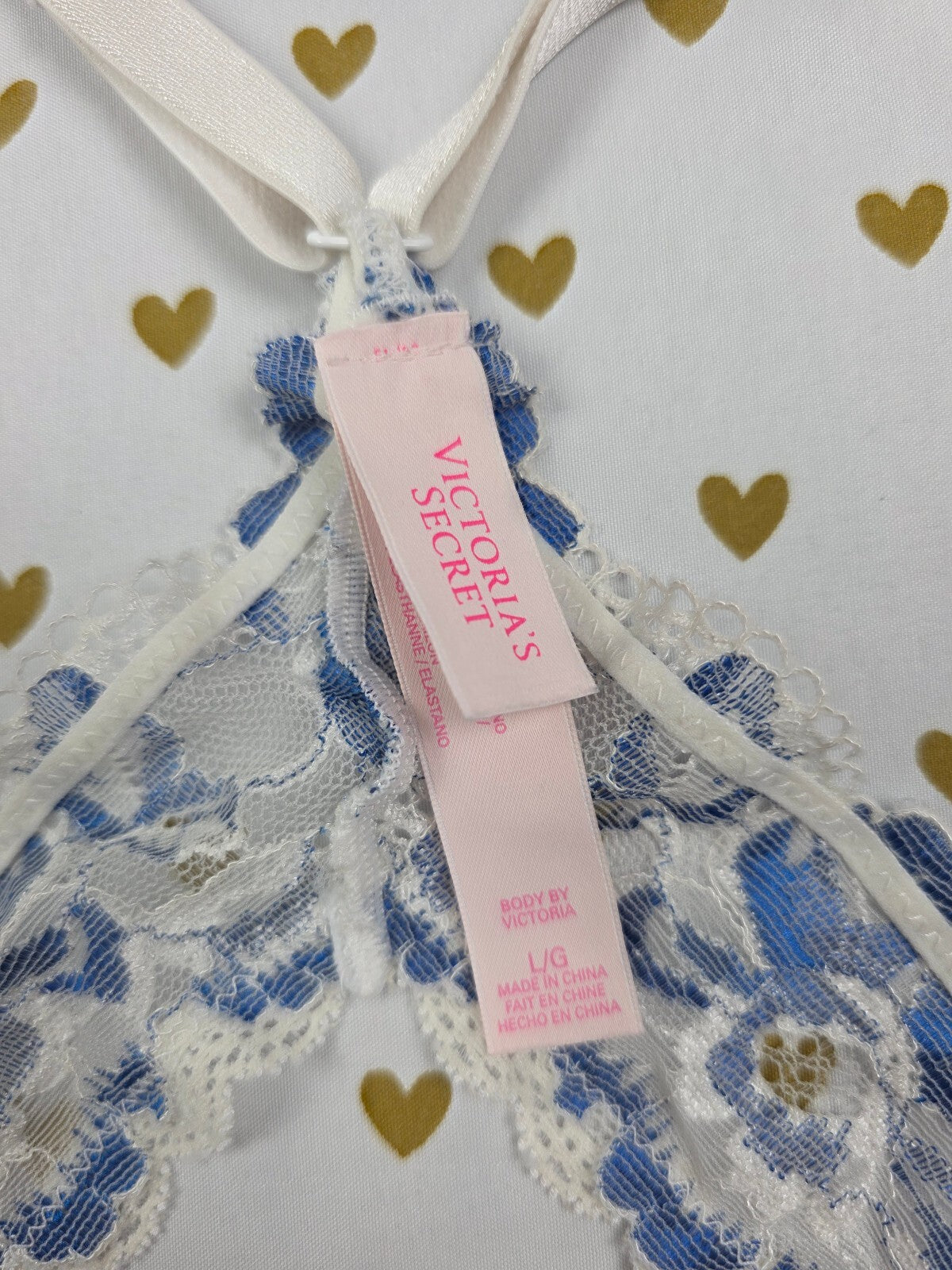 Victorias Secret Pink Blue Floral Front close Large Bralette Bra Top Tank