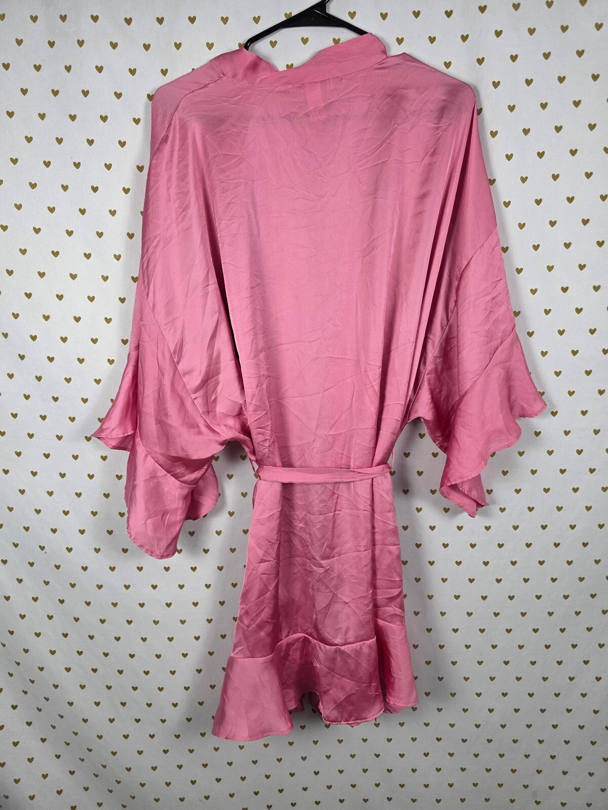 Victoria's Secret Pink Satin Kimono Robe XL XXL Flutter Sleeve Tie Waist Lounge