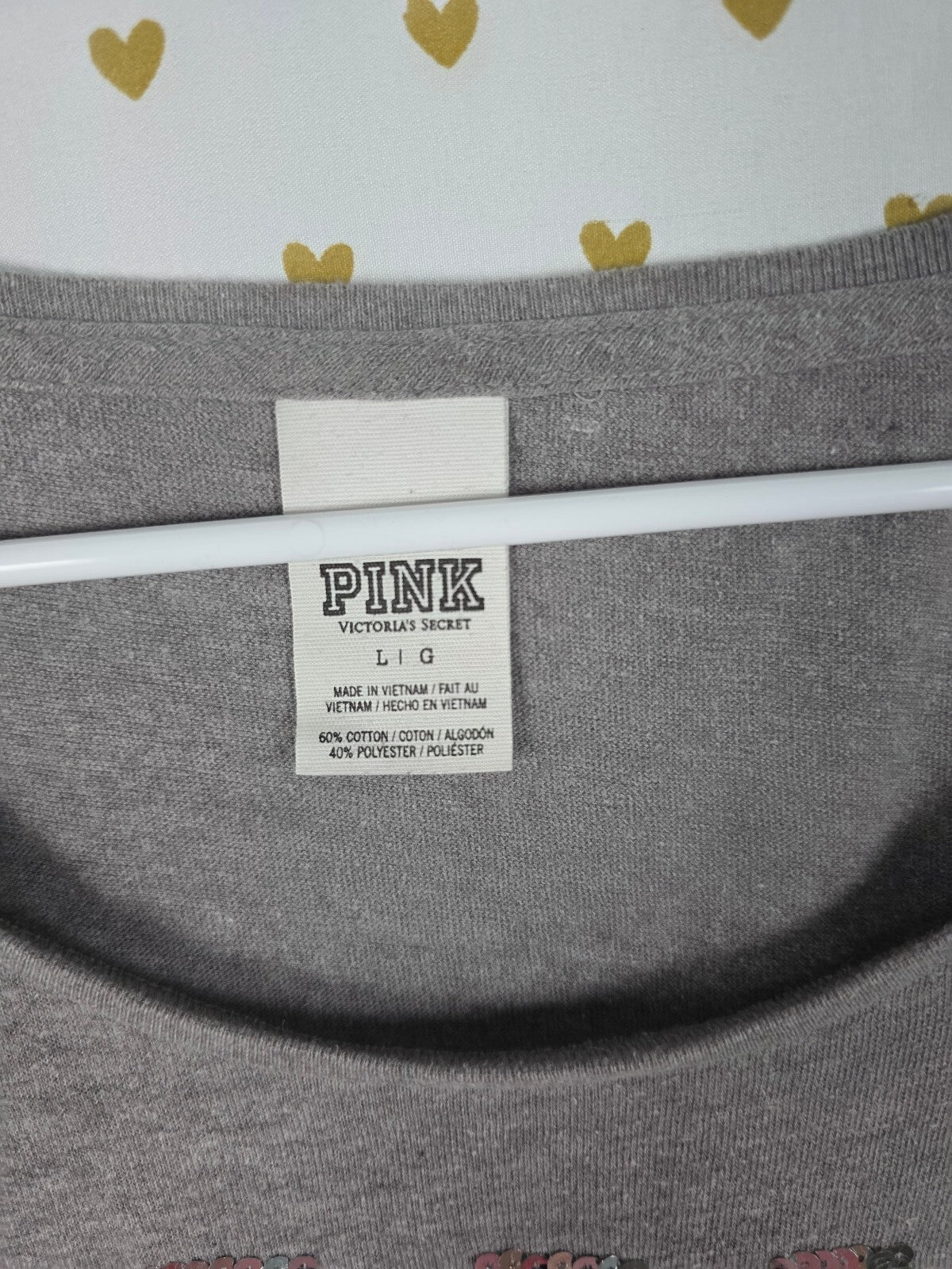 Victorias Secret PINK BLING logo Long sleeve Shirt Grey LARGE