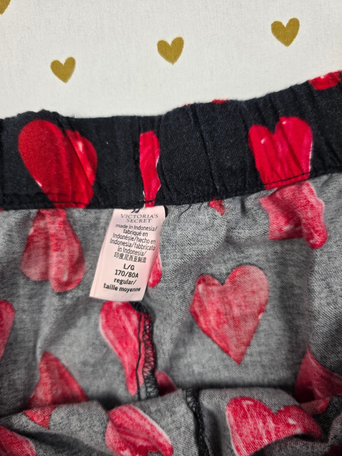 Victorias Secret Black Hearts Sleep Pants Pajama LARGE PJ