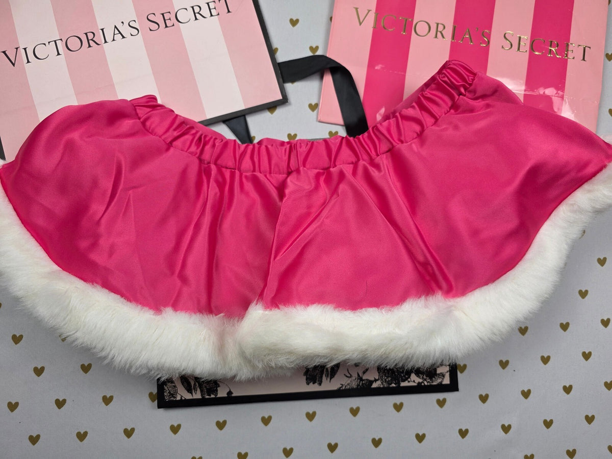Vintage Victoria's Secret Sexy Santa Pink Satin Fur Mini Skirt NWT Y2K