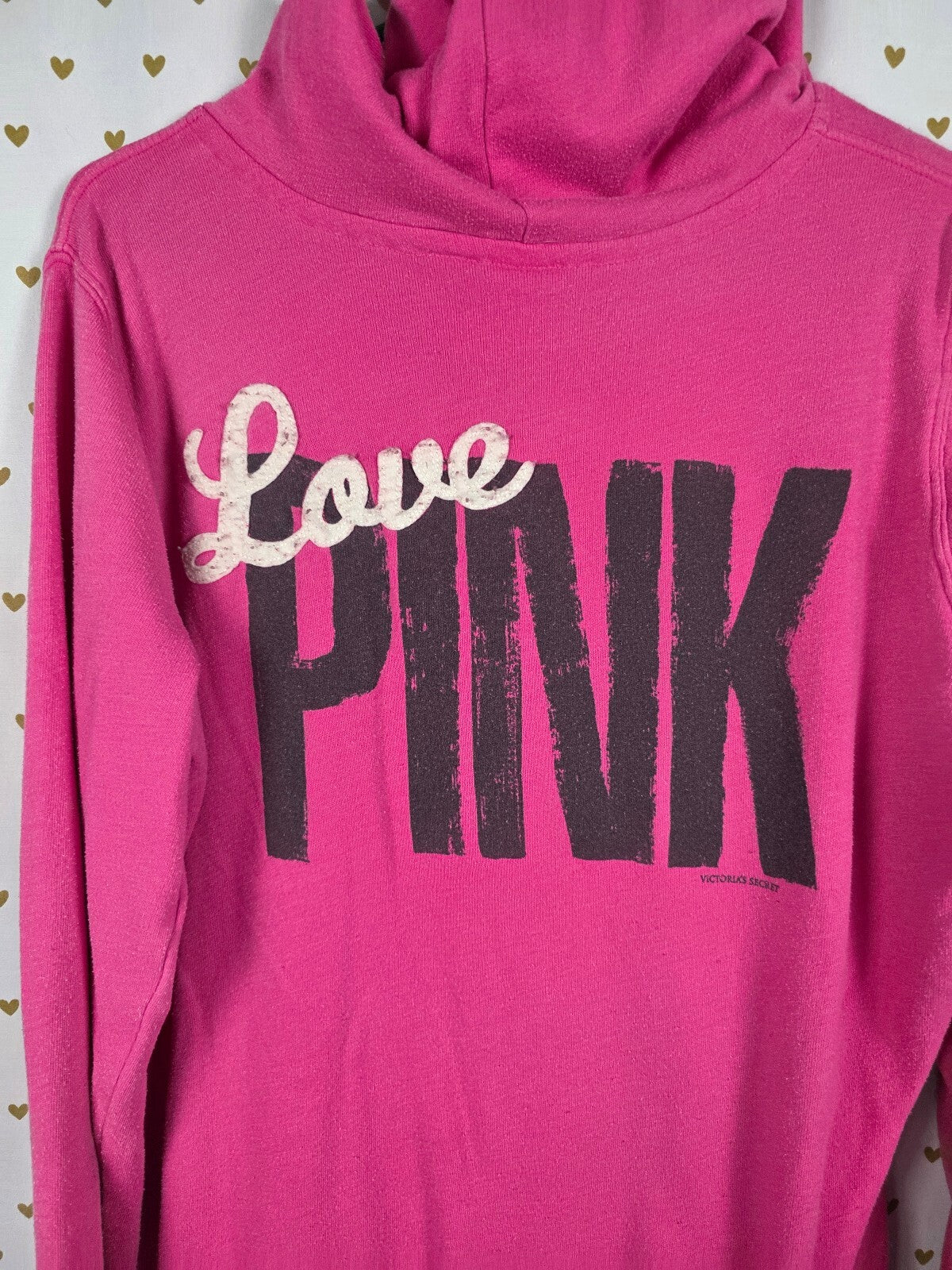 Victorias Secret Pink V Neck Vintage Y2k Pullover Hooded Sweater LOVE Large