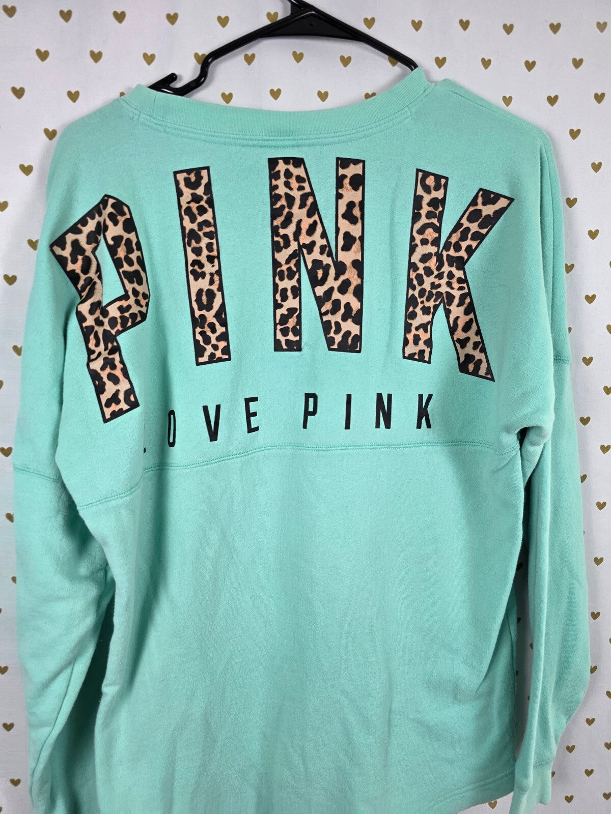 Victorias Secret Pink Mint Oversized Leopard Cheetah Sweater Shirt Small