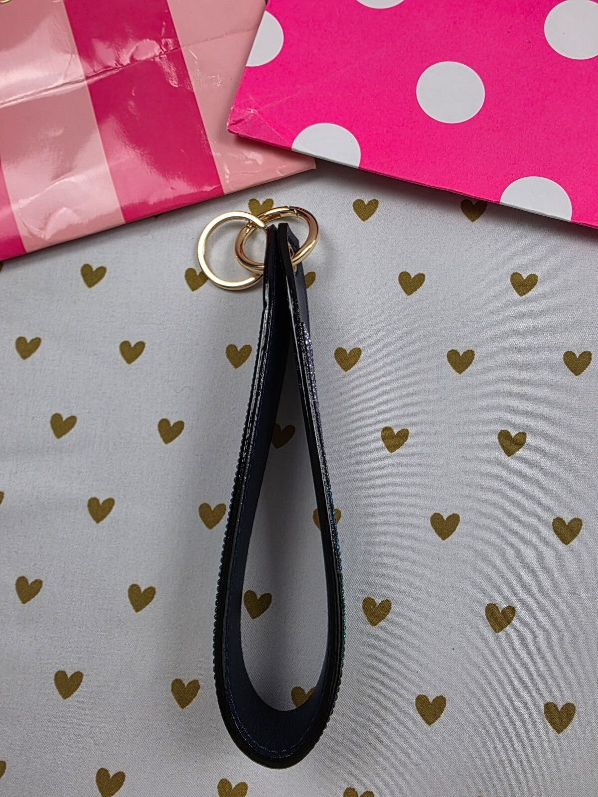 Victoria Secret BLING wristlet strap keychain Studded Rhinestone Logo