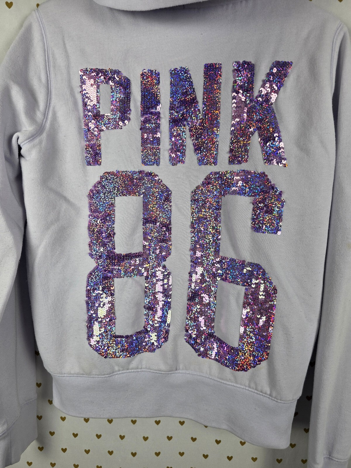 Victorias Secret Pink Grey FUR LINED Hoodie Jacket BLING MEDMAID Sequined S