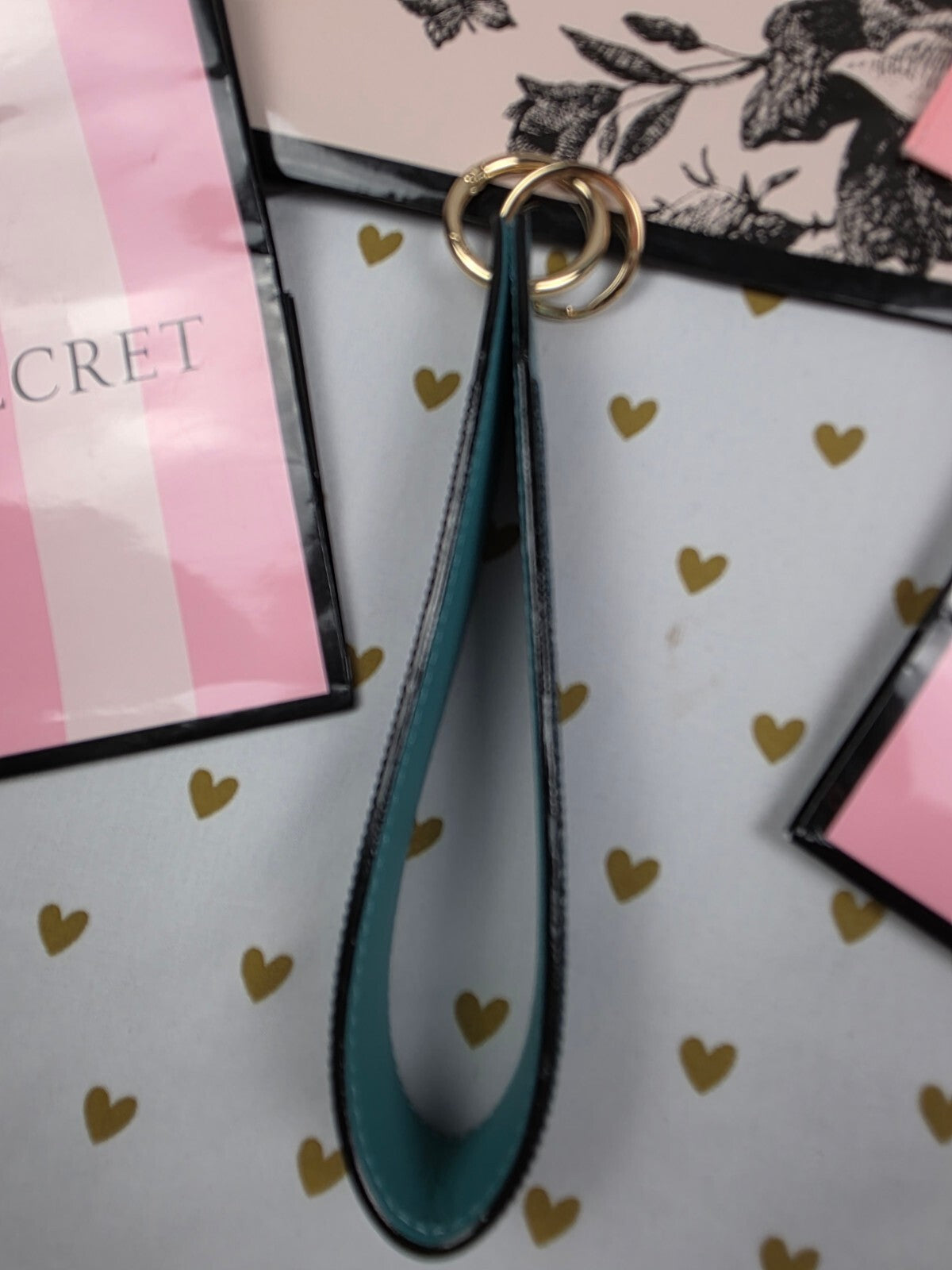 Victoria Secret BLING wristlet strap keychain Logo Studded Handle Rhinestone