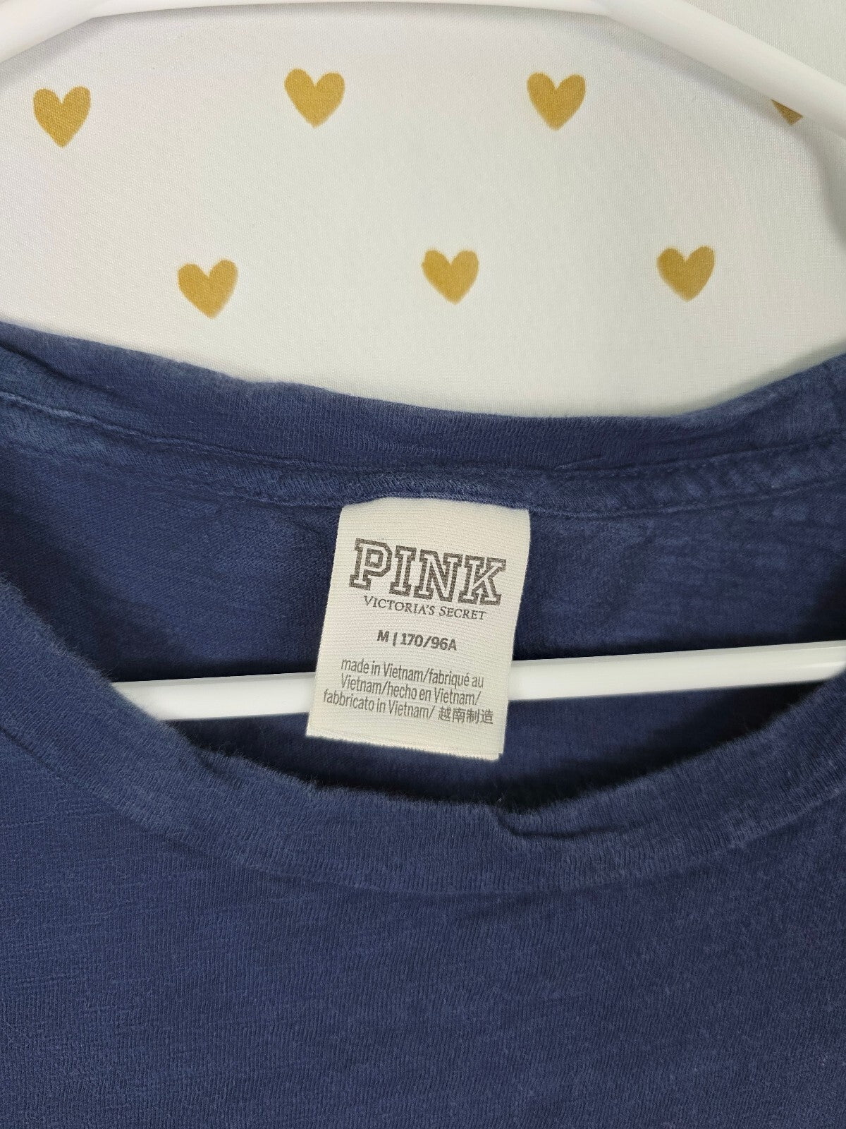 Victorias Secret PINK Blue Silver Sequined BLING Tee shirt Pocket MEDIUM
