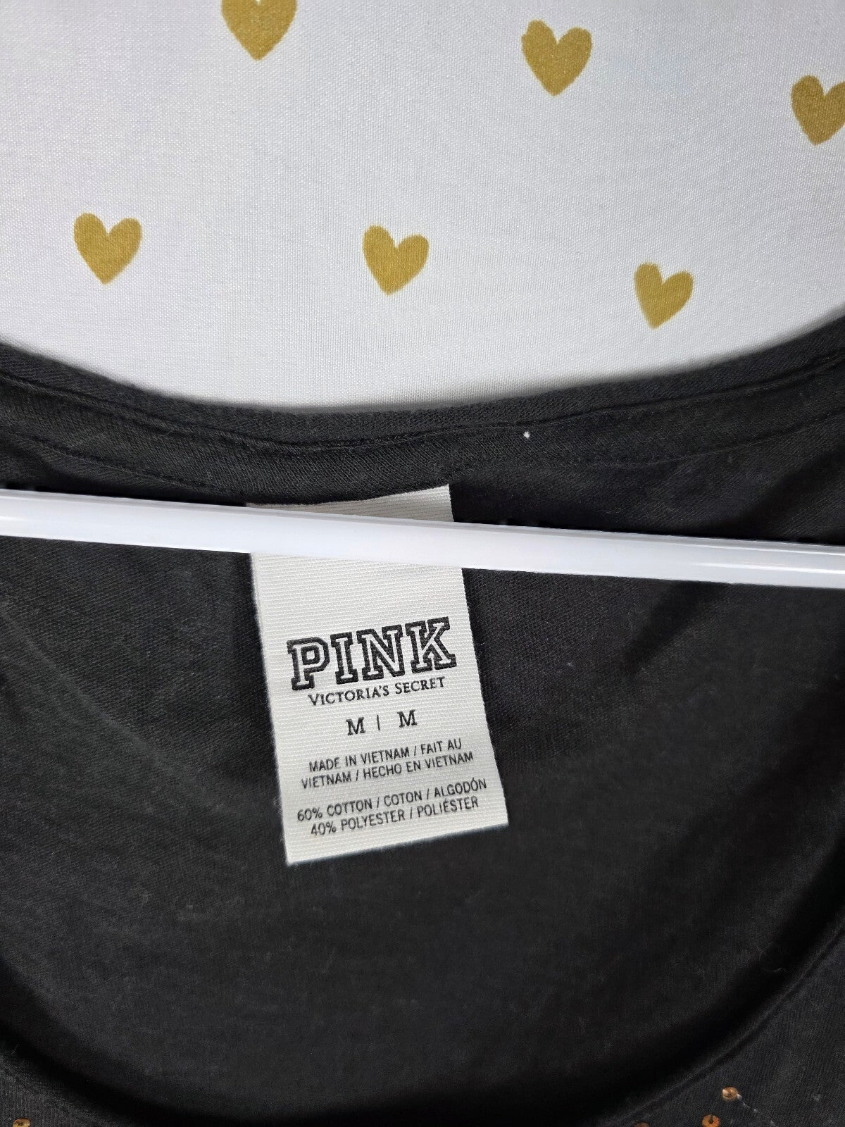 Victorias Secret PINK BLING Gold Glitter Studded tee shirt MEDIUM