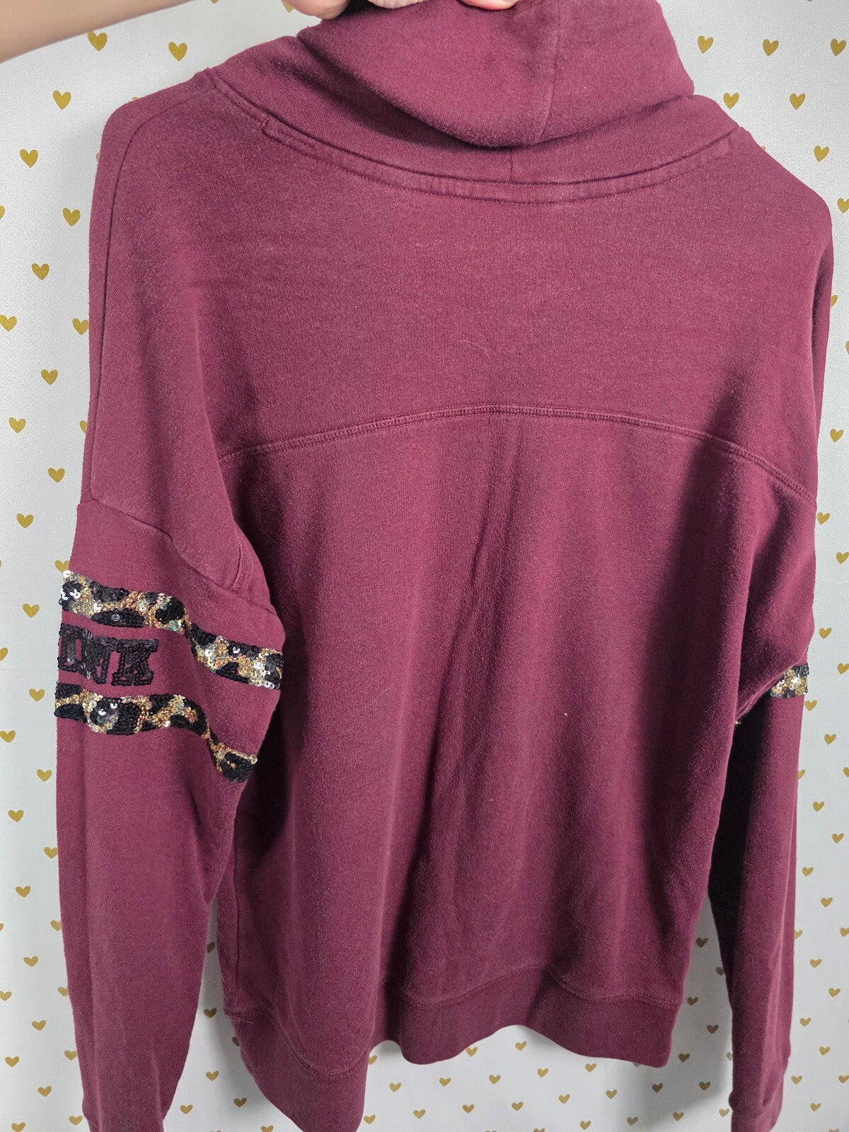 Victorias Secret Pink Cheetah Leopard BLING Cowl Neck Maroon Oversized Sweater M