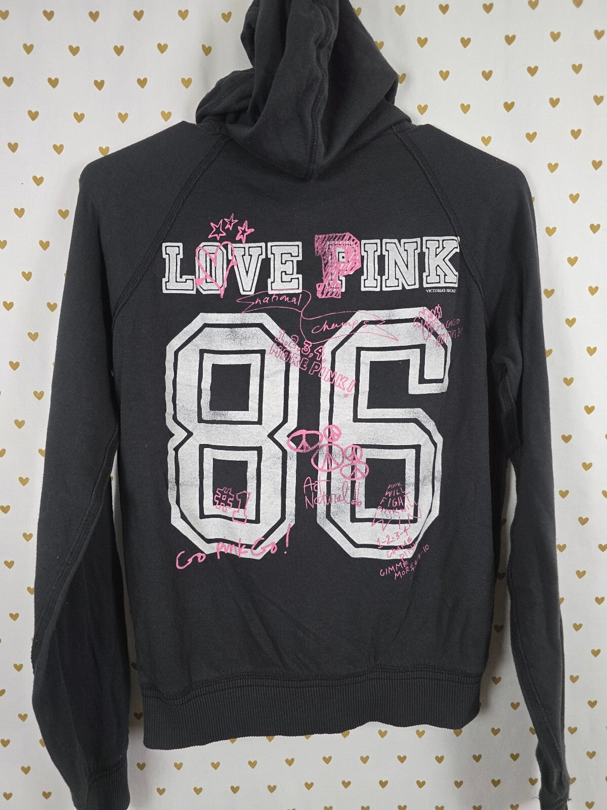 Victorias Secret Pink Vintage 86 Artwork Black Full Zip Y2k Hoodie Jacket Large