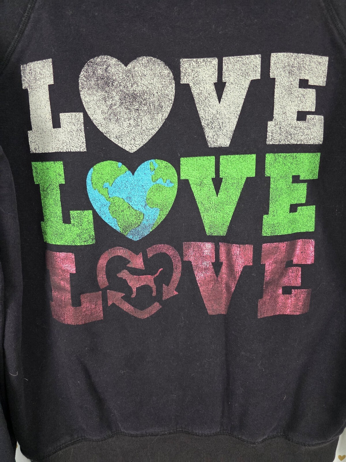 Victorias Secret Pink Vintage Pullover Hoodie LOVE Recycle Y2k MEDIUM