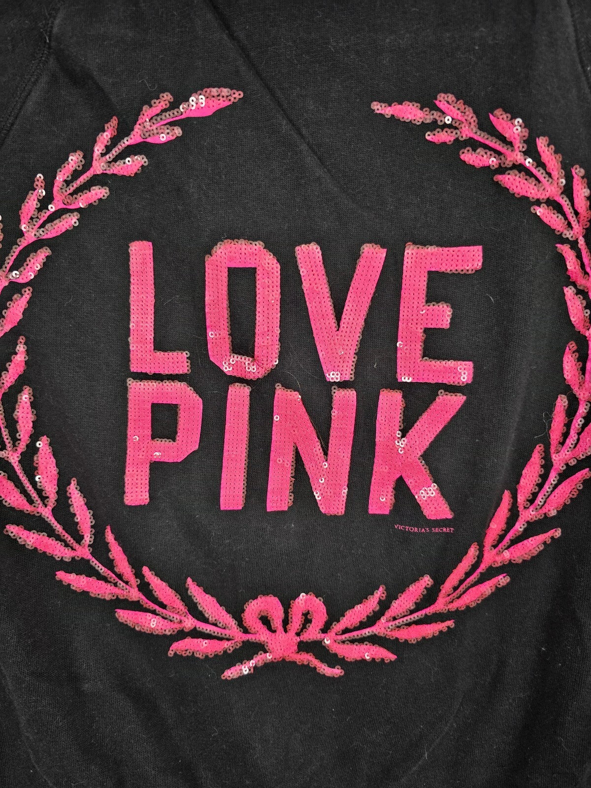 Victorias Secret Pink Sequined Crest Neon Full zip Hoodie Jacket Coat XS