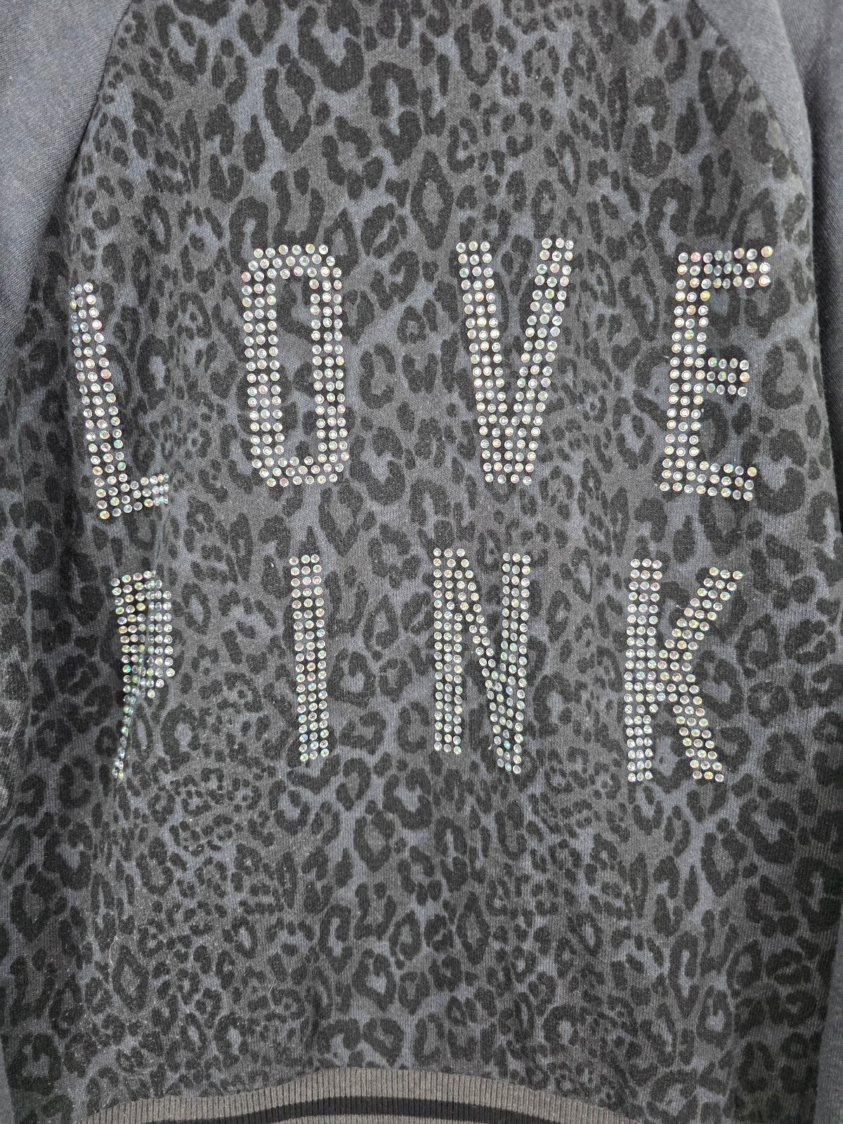 Victorias Secret Pink BLING CHEETAH LEOPARD Logo Varsity Bomber LARGE