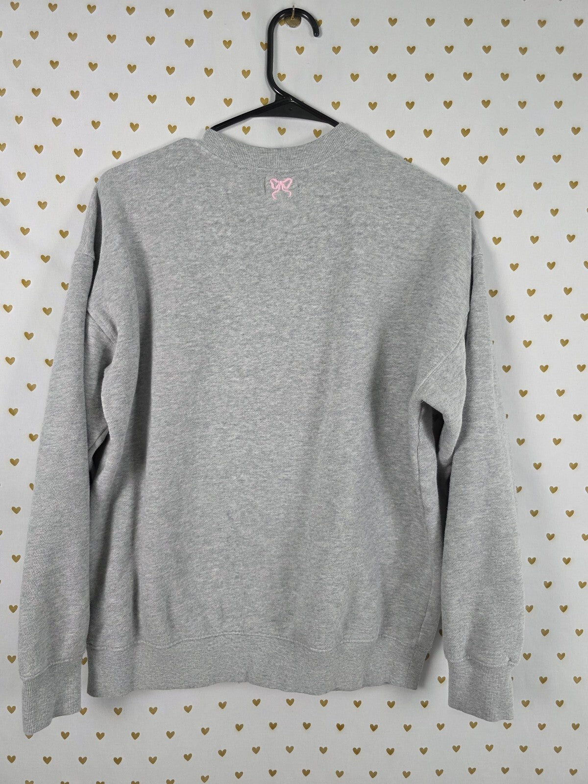 PINK x LoveShackFancy Oversized Crew Sweatshirt XS Gray Logo Bow Limited