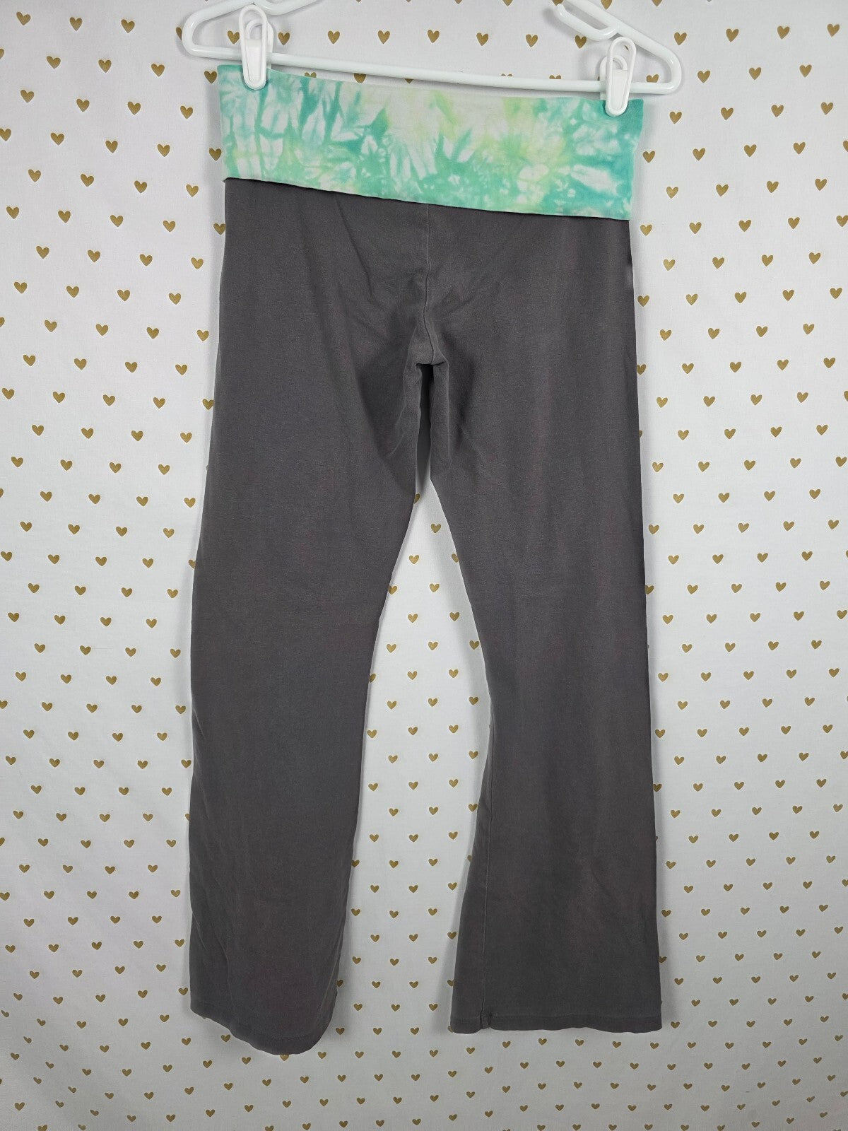 Victorias Secret Grey Foldover Yoga Pants Green Tye Dye Flare SMALL
