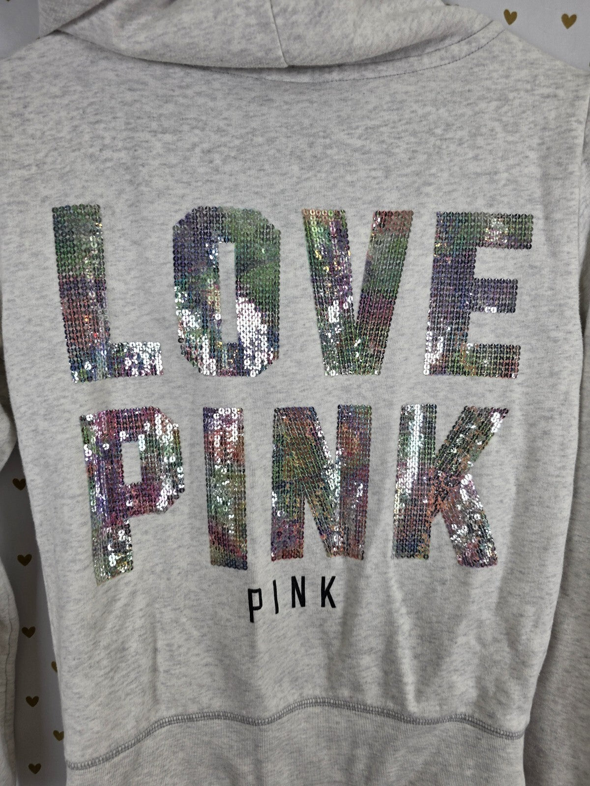 Victorias Secret Pink Rainbow Bling HTF Hoodie Jacket XS Full Zip Grey