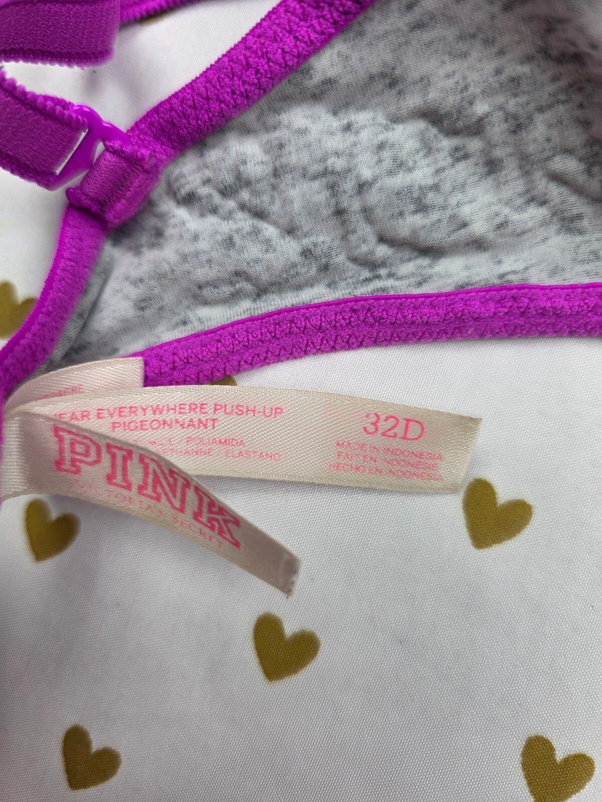 Victorias Secret PINK Purple Logo Bra Wear Everywhere Push Up 32D