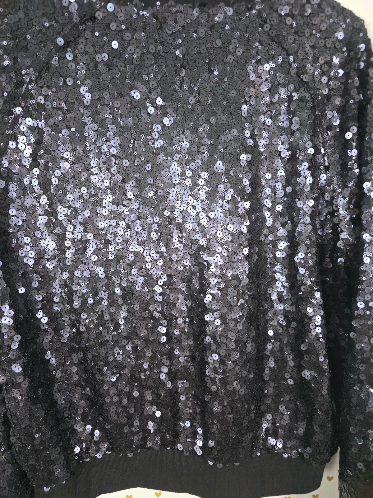 Victoria's Secret Black Sequin Bomber Jacket Full Zip Large Coat LG FULL BLING