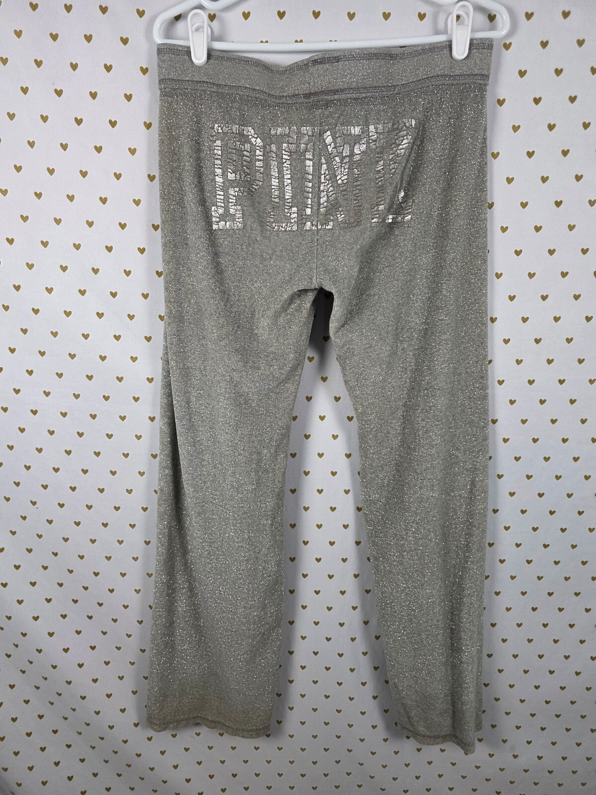 Victorias Secret Pink Vintage BLING Glitter Thread HEART SET Hoodie Sweats MED