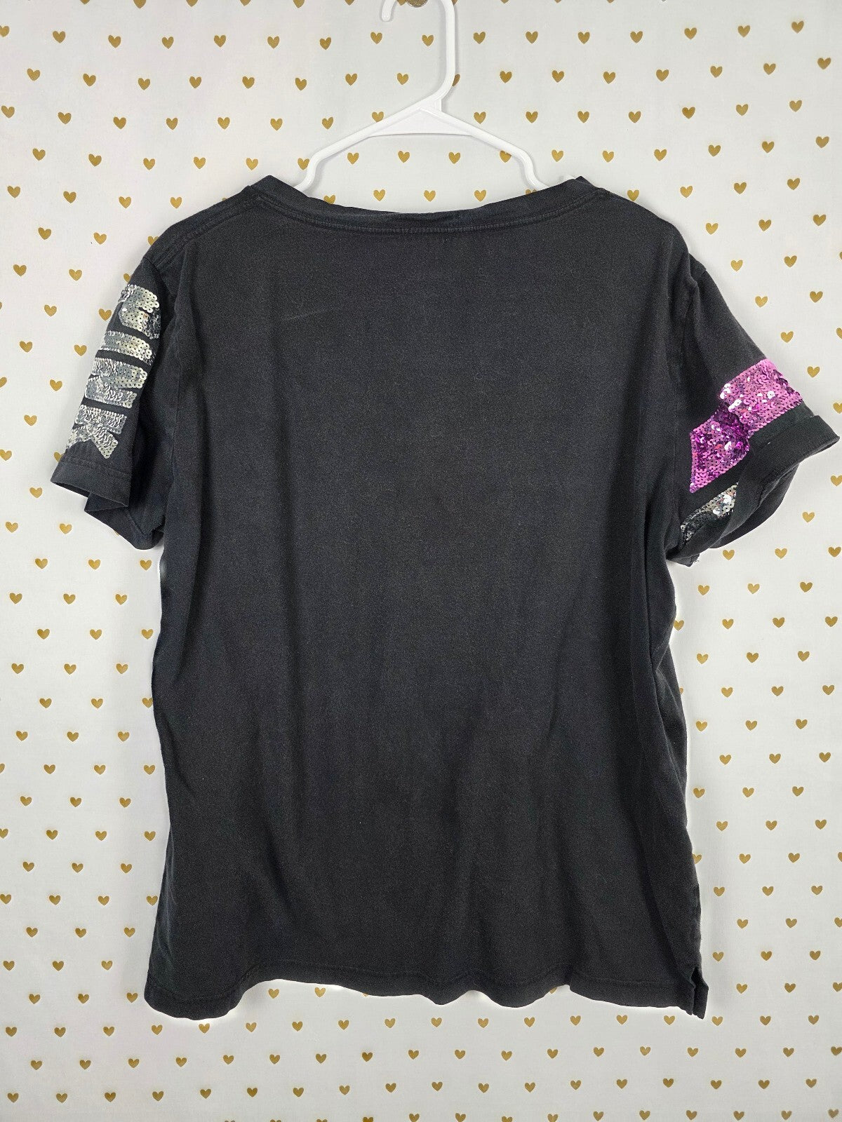 Victorias Secret PINK Black V neck Bling tee shirt Sequined