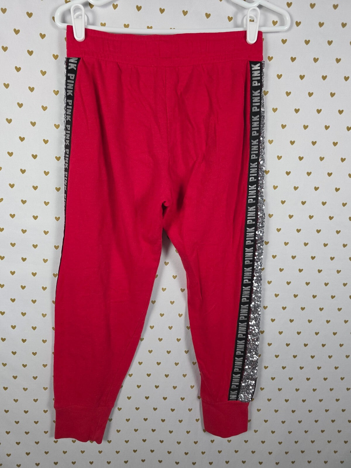 Victorias Secret Pink Red BLING Dog Logo SET Hoodie Sweatpants SM MEDIUM HTF 2pc