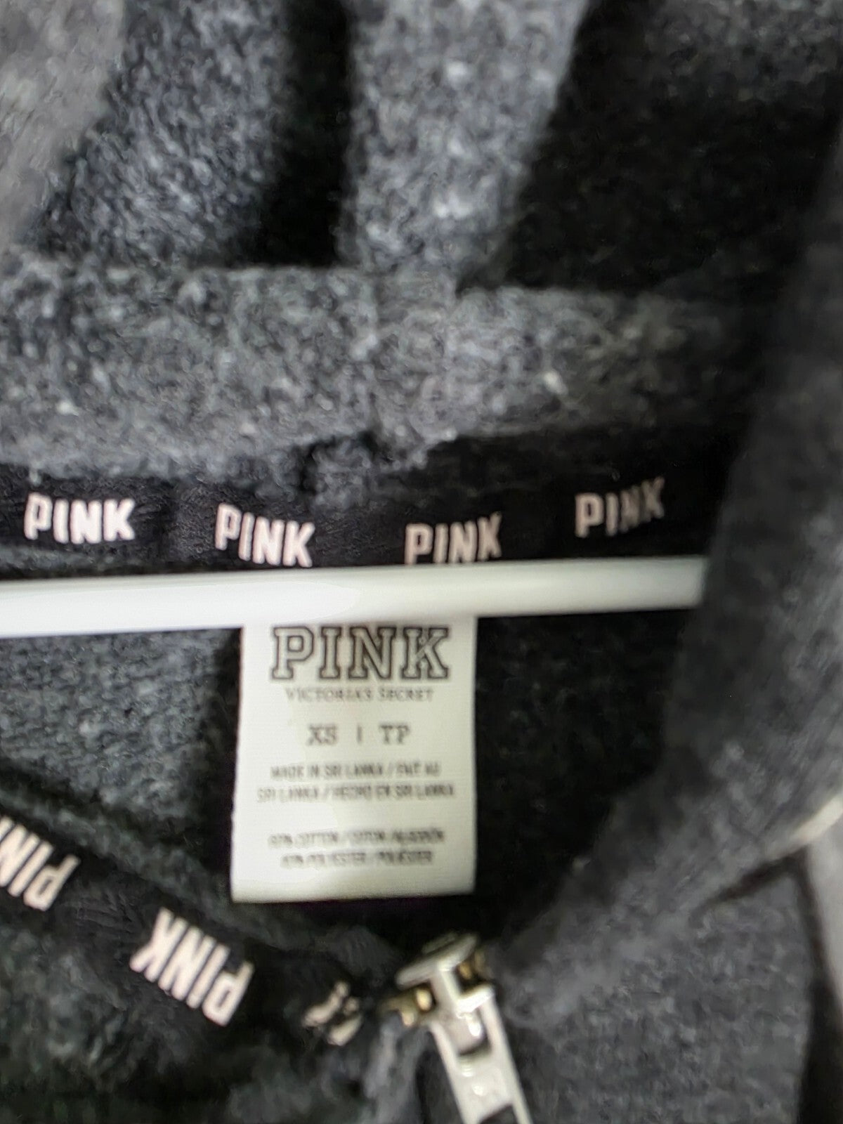 Victorias Secret Pink Bling Sequined Logo Full zip Hoodie Jacket Grey XS