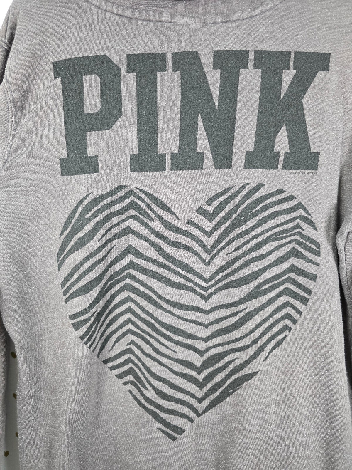 Victorias Secret Pink Vintage Zebra Heart Y2k Full Zip Hoodie Sweater Medium