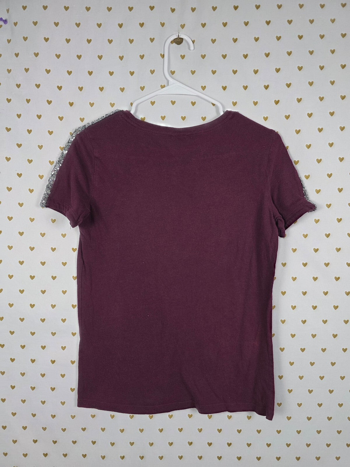 Victorias Secret PINK Maroon Bling sequined Tee shirt Silver XS