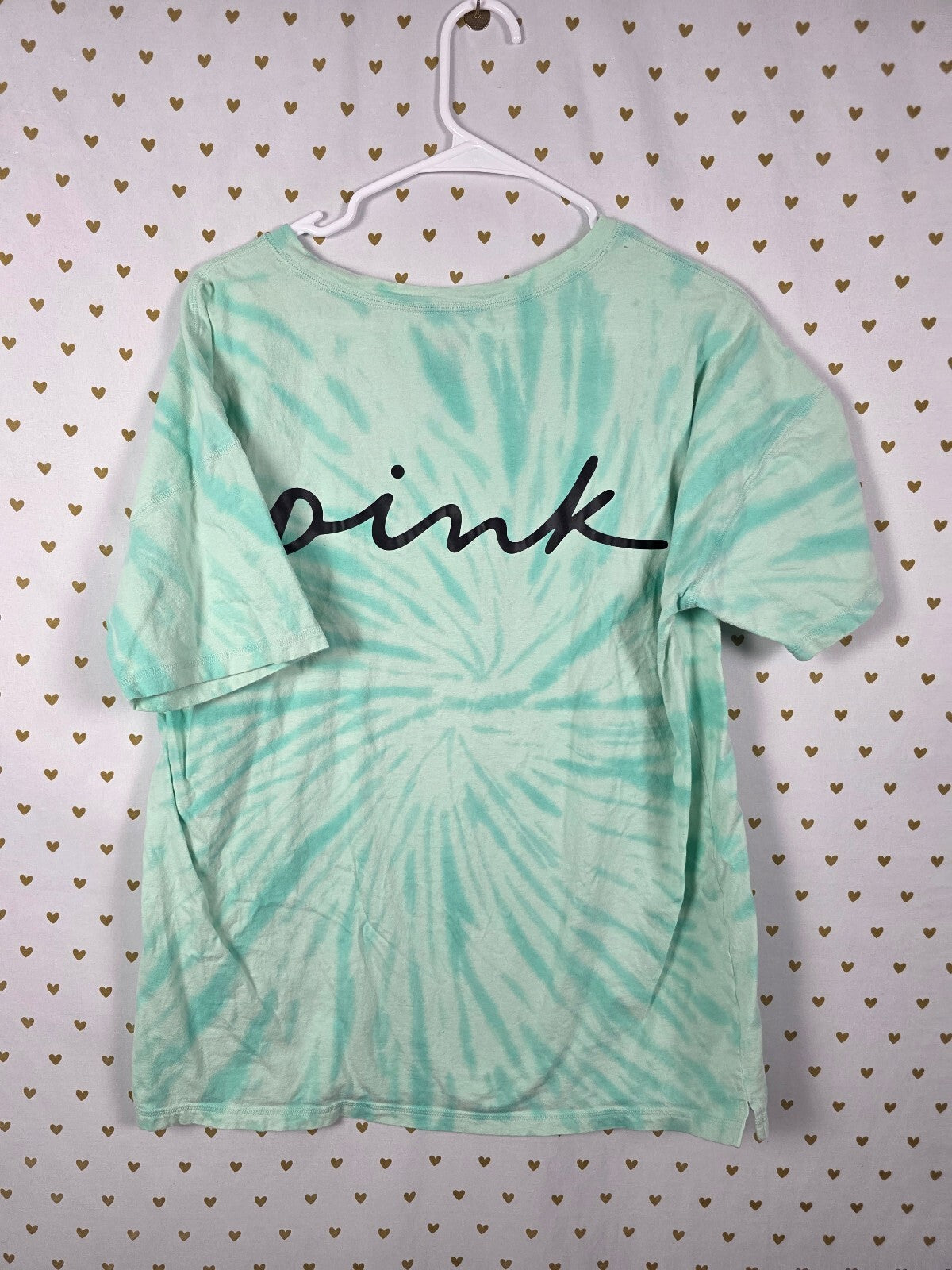 Victorias Secret Oversized Tye Dye PINK SLeep Shirt Logo Green Medium