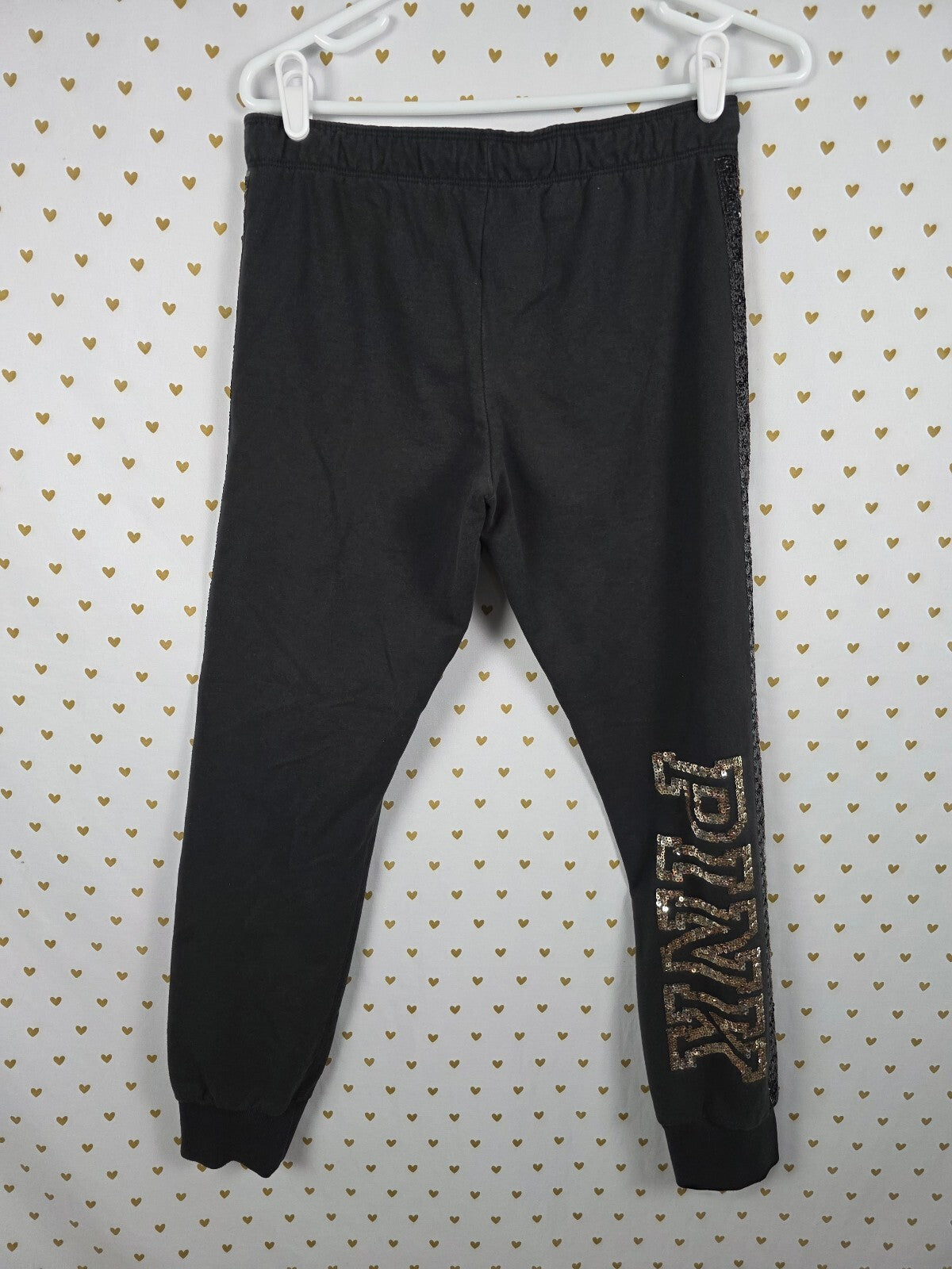 Victorias Secret PINK BLING Striped Gold Silver MEDIUM Sweats Sweatpants SEQUIN