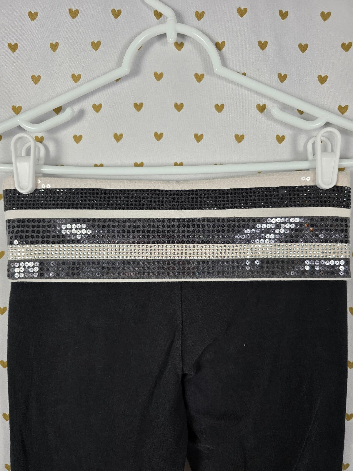 Victorias Secret PINK BLING Sequin STRIPE Foldover Yoga Pants XS Skinny Ankle