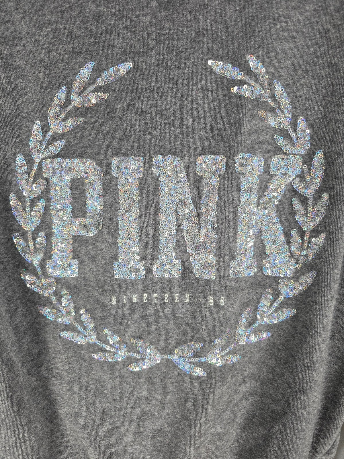 Victorias Secret Pink Velour Crest Bling Full zip hoodie jacket Grey Small